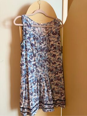 J. Jill Blue and White Floral Pintuck Dress